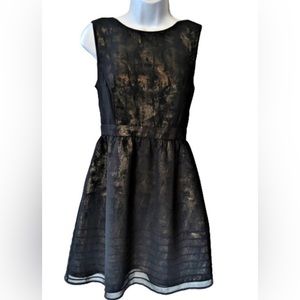 Forever 21 Women's  with tag Sheer Black with Metallic Gold Underlay
Midi Dress